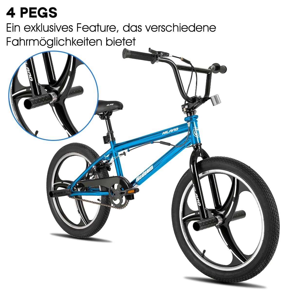 HH HILAND Vélo BMX 20 Pouces à 3 5 Rayons pour garçons et Filles à partir de 7, 8, 9, 10 Ans, Rotor Freestyle à 360 degrés, 4 pegs Single Speed Vélo BMX pour Enfant