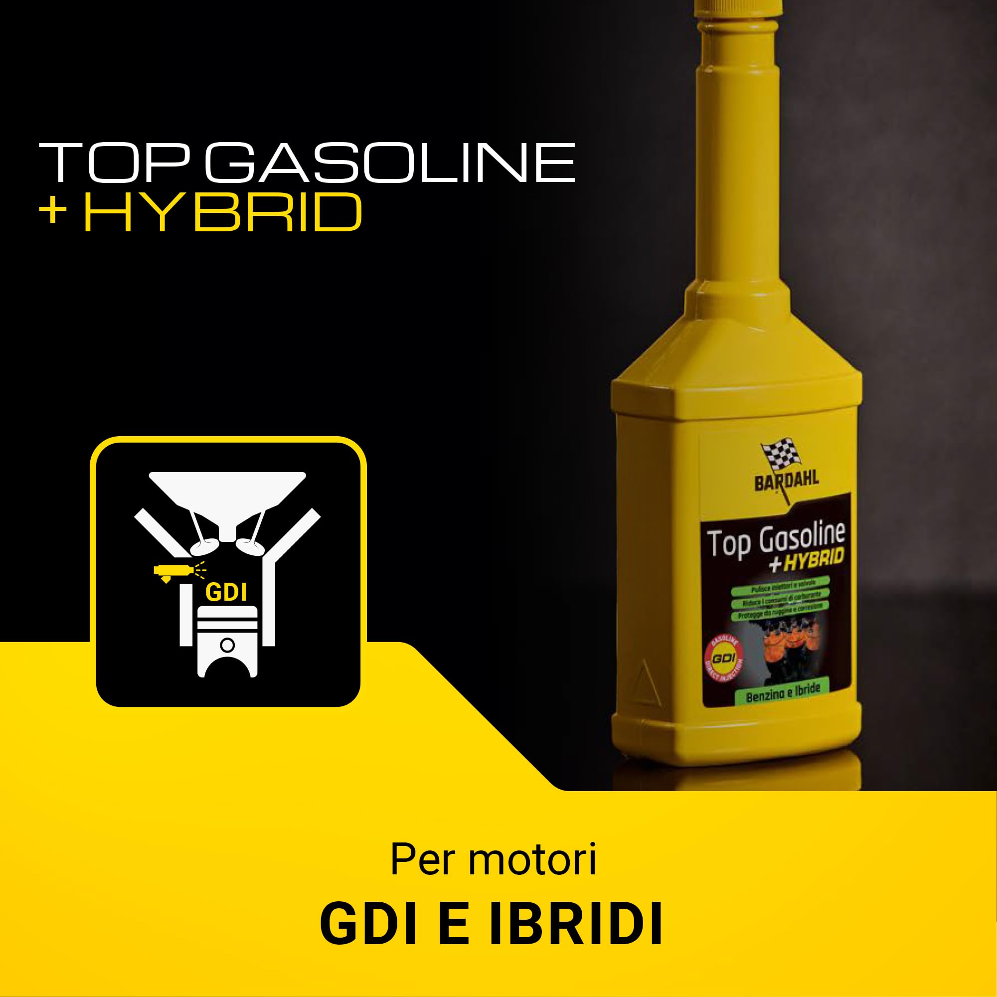 Bardahl - Top Gasoline + Hybrid - Additivo Multifunzionale per Auto, Additivo Benzina che Rimuove Efficacemente i Depositi già dal Primo Trattamento, Protegge dalla Ruggine, 250 ml