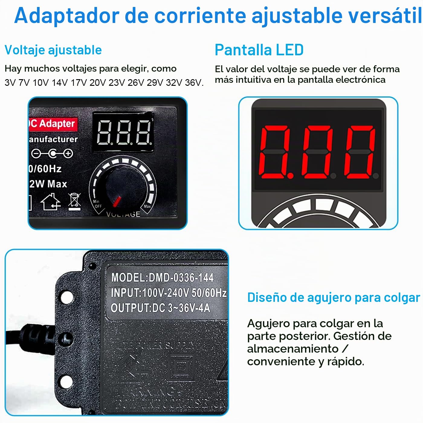 Adaptador de Corriente Universal 2A 72W, 3V-36V Fuente de alimentación Universal 100V-240V AC a DC Adaptador Universal con 14 Conectores y Cable de Polaridad Inversa para Cámara CCTV Enrutador