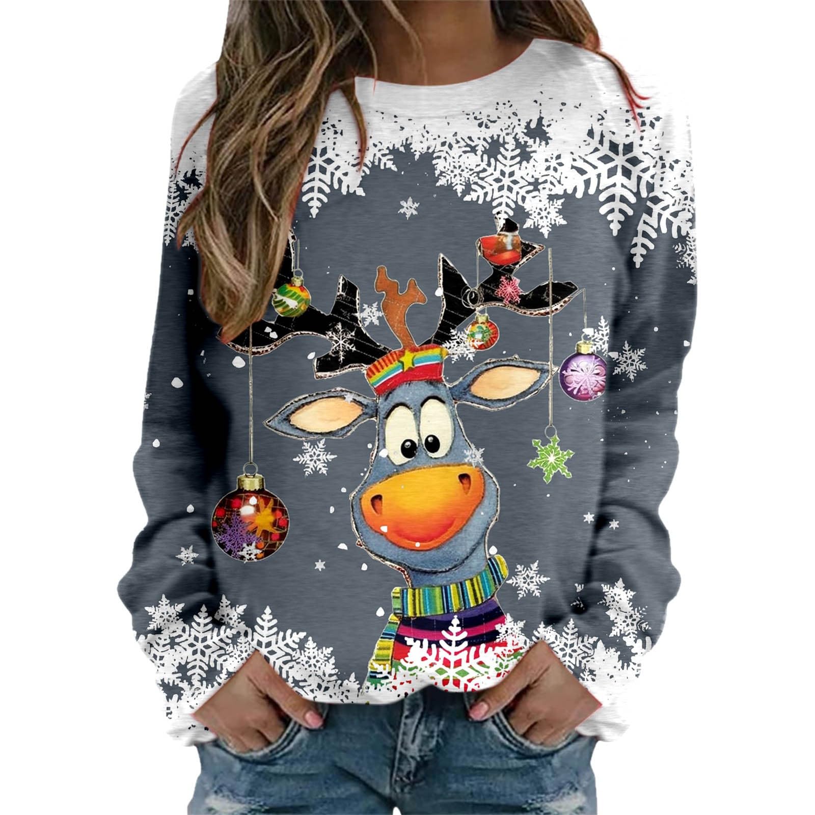 Kersttrui voor dames, sweatshirt met ronde hals, kersttrui