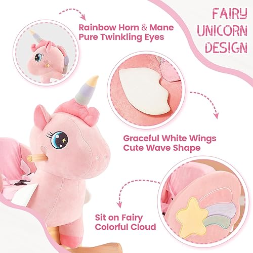 Miniatura 3 de FUNLIO Caballo mecedor de unicornio para bebé, caballo mecedor de unicornio rosa para niños pequeños de 6 meses a 3 años, balancín de animales de