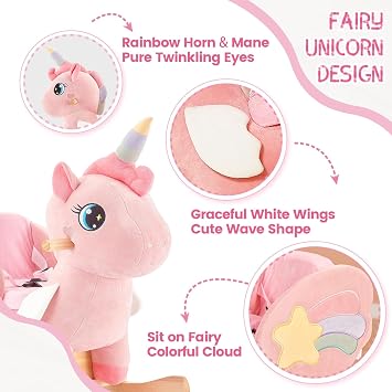 FUNLIO Unicorn Baby Rocking Horse Pink Fairy Unicorn Rocking Horse for Toddlers 6 Months to 3 Years Old Toddler Baby Rocker with Ride on Animals Easy to Assemble CPC & CE Approved