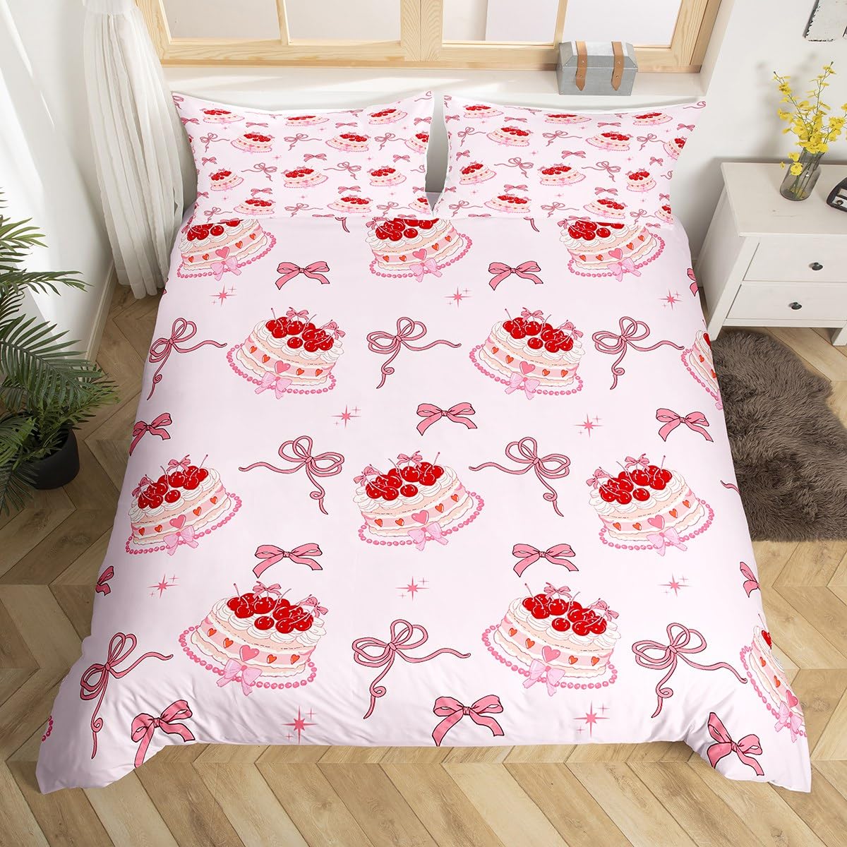 Parure de lit rose nœud papillon | Cadeau parfait chambre fille et femme