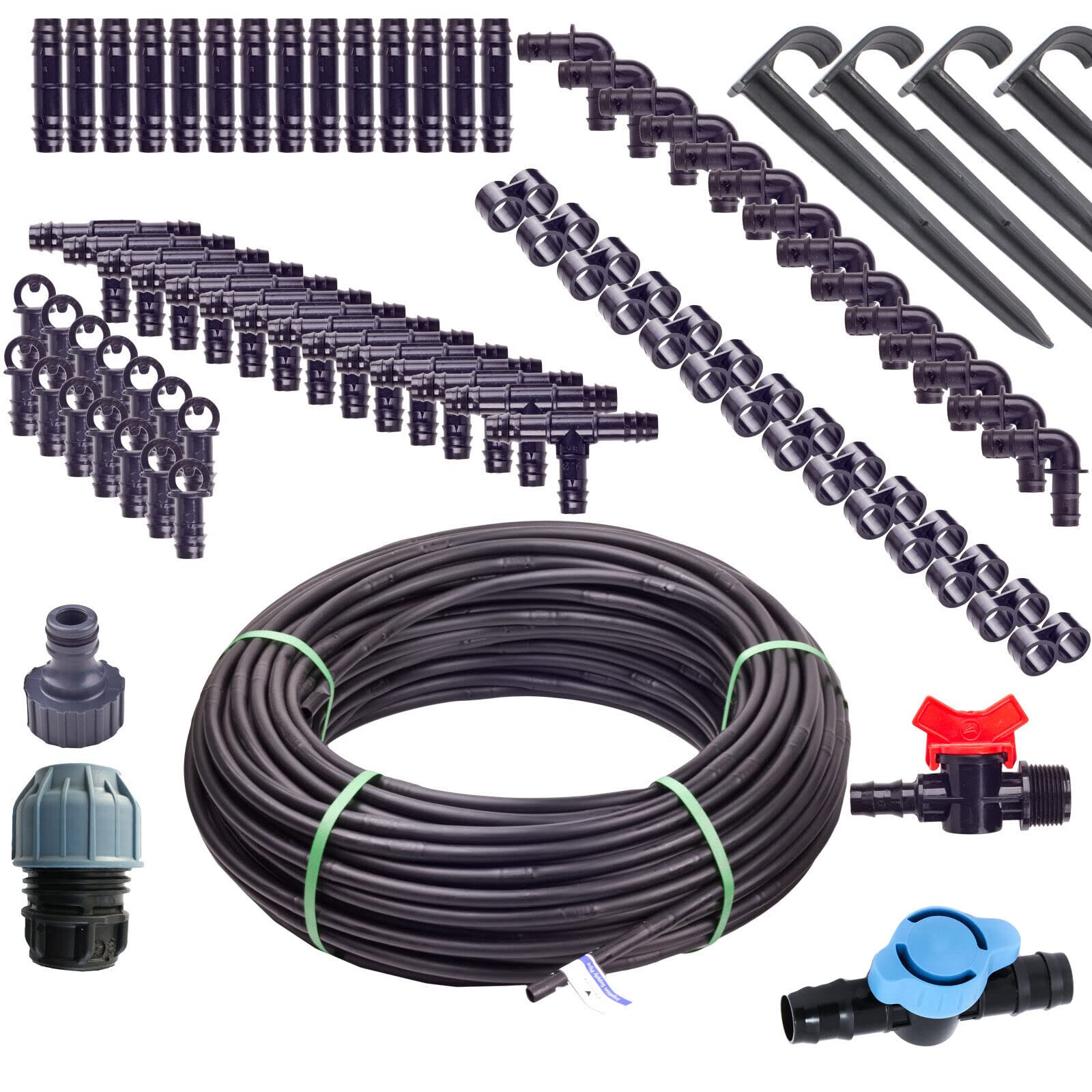 Verdone Tropfbewässerungsset 100m Tropfrohr + 175 Stück Zubehör - Hochwertiges Micro-Drip Bewässerungssystem für Hochbeete, Beete, Garten, Tropfbewässerung Set