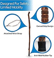 Vista 4 de RMS Bastón de Madera Natural para Caminar - Bastón de Madera para Senderismo y Bastón de Trekking con Correa de Cuero para la Muñeca