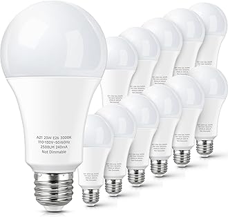 KINDEEP A21 LED Super Bright Light Bulb,150-200W Equivalent 23W E26 LED Bulb, 2500 Lumens, Warm White 3000K for Your Home, Office, Store, Garage, Warehouse,12 Pack