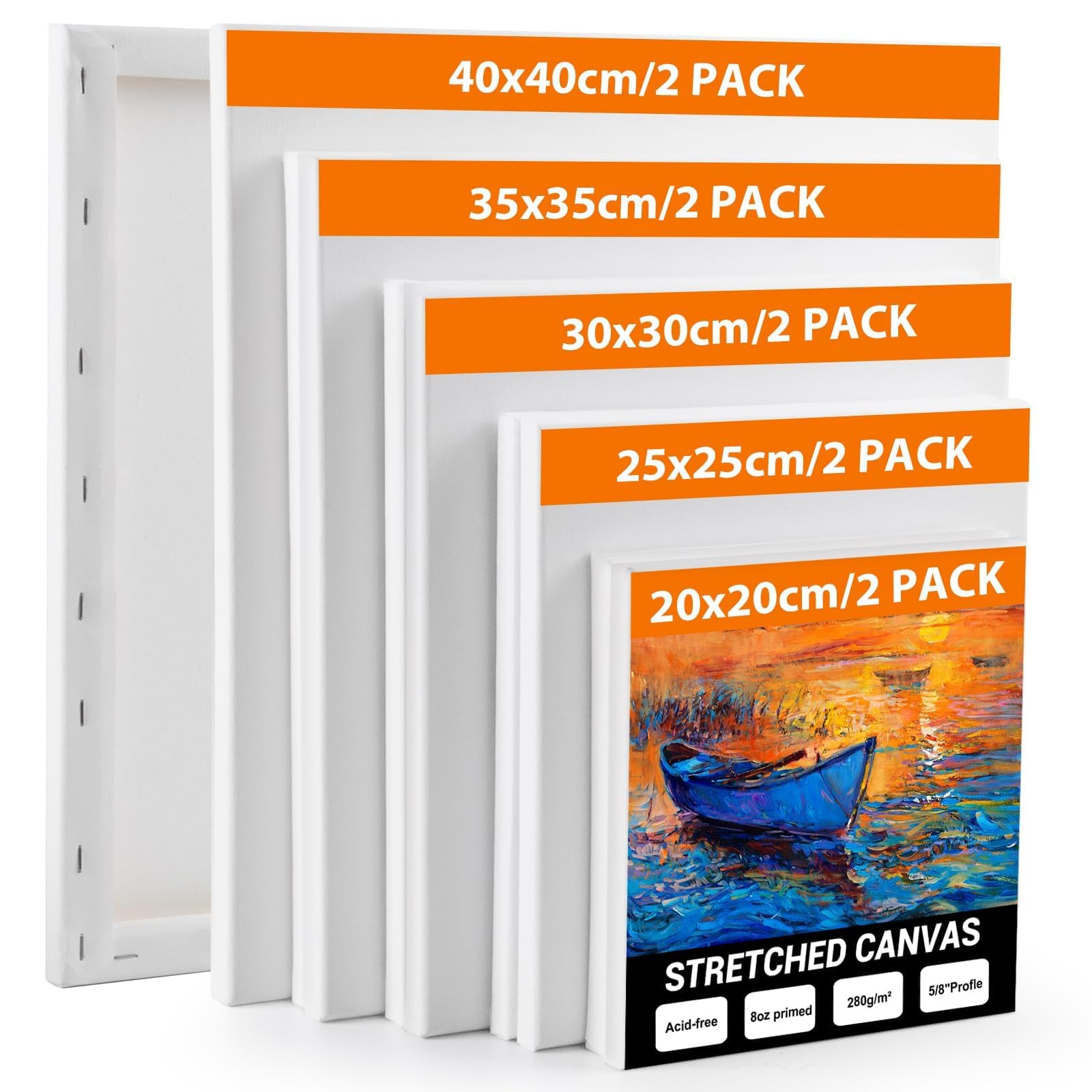 Koncci Set di 10 Tela per Dipingere (40x40 35x35 30x30 25x25 20x20) Cotone