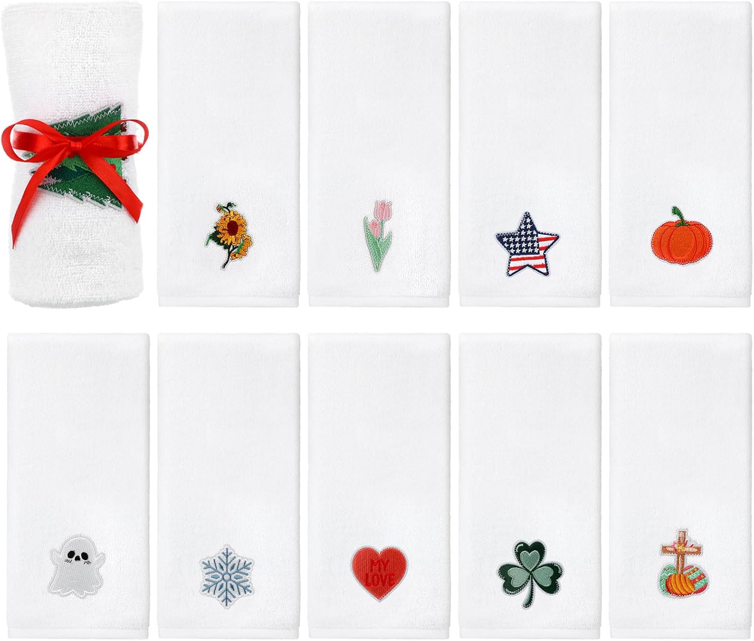 10 Pcs Seasonal Kitchen Towels 100% Cotton Holiday Decorative Hand Towels Set 12 x 28 Inches Fall Halloween Christmas Quick Drying Dish Cloth for Kitchen Bathroom Home Drying and Cleaning