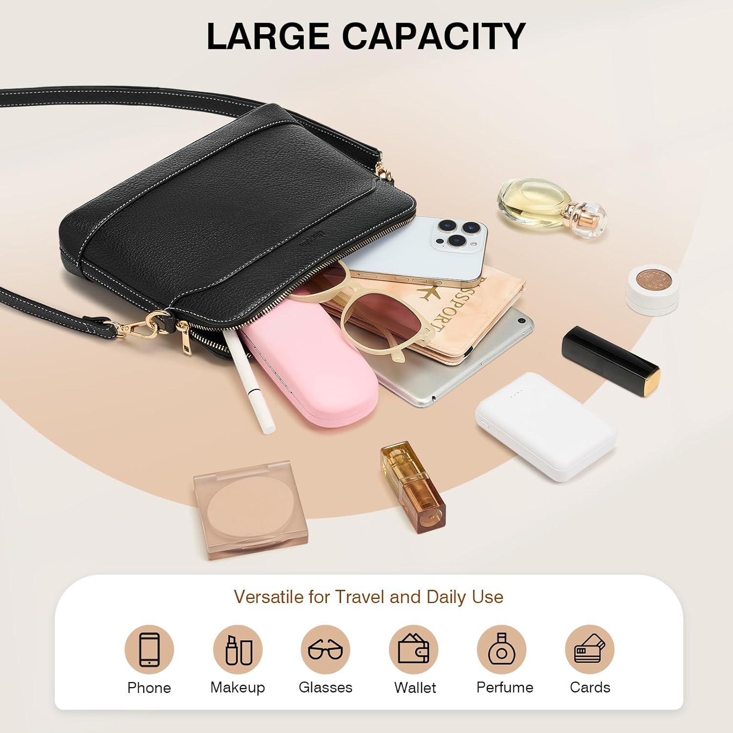 Marvolia Crossbody Bags for Women - PU Leather Cross Body Purses Trendy Womens Small Shoulder Bag for Travel Work Party - Image 6