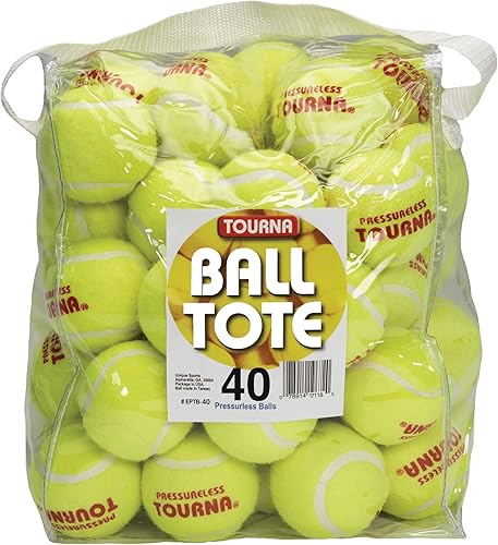 Tourna Pelotas de tenis sin presión con bolsa de vinilo de 40 bolas, color amarillo