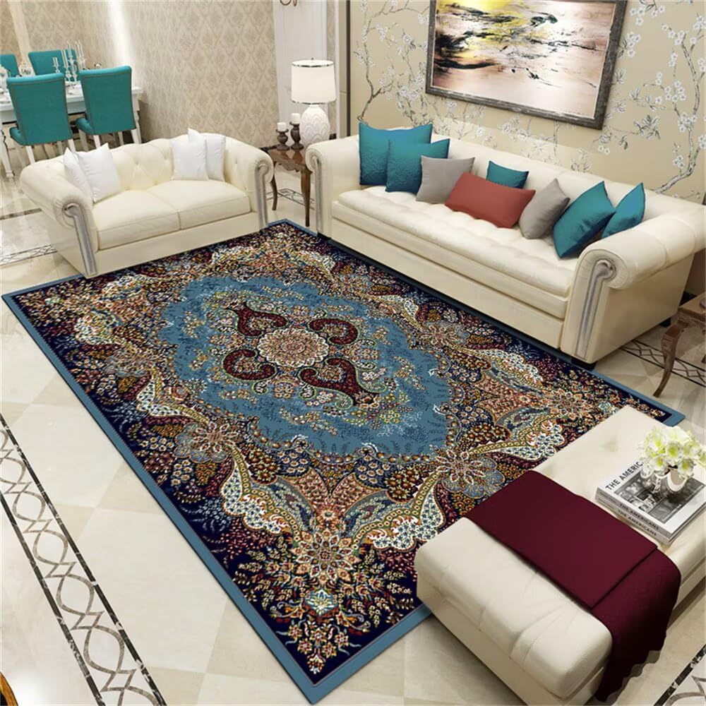 Tapis de porte d'entrée pour enfant et balcon extérieur abrité au motif floral bleu