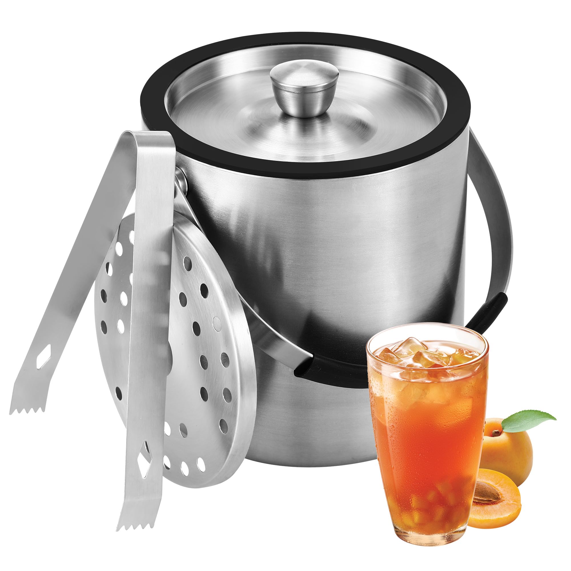 1.6 litri Secchiello Ghiaccio, Secchiello Ghiaccio In Acciaio Inox con Coperchio sigillante, Colino e pinze per Ghiaccio, Perfetto per cocktail Bar, Feste, Casa