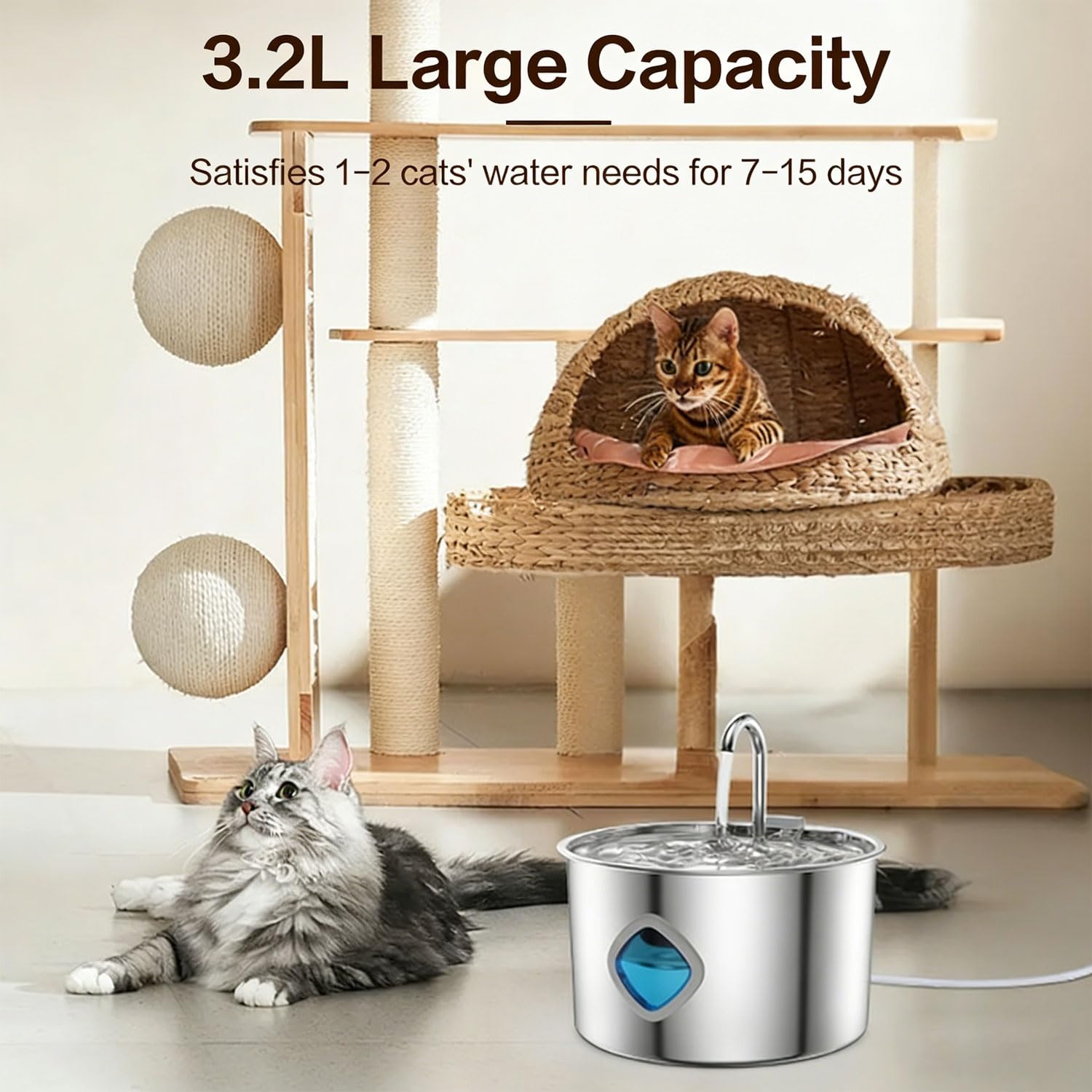 Dog Water Bowl - 3.2L Stainless Steel Pet Water Fountain, Multi-Filtration System & Steady Circulation, Ultra-Quiet Pump, Easy-to-Clean for Dogs and Cats (1Set+2Filter) - image 3