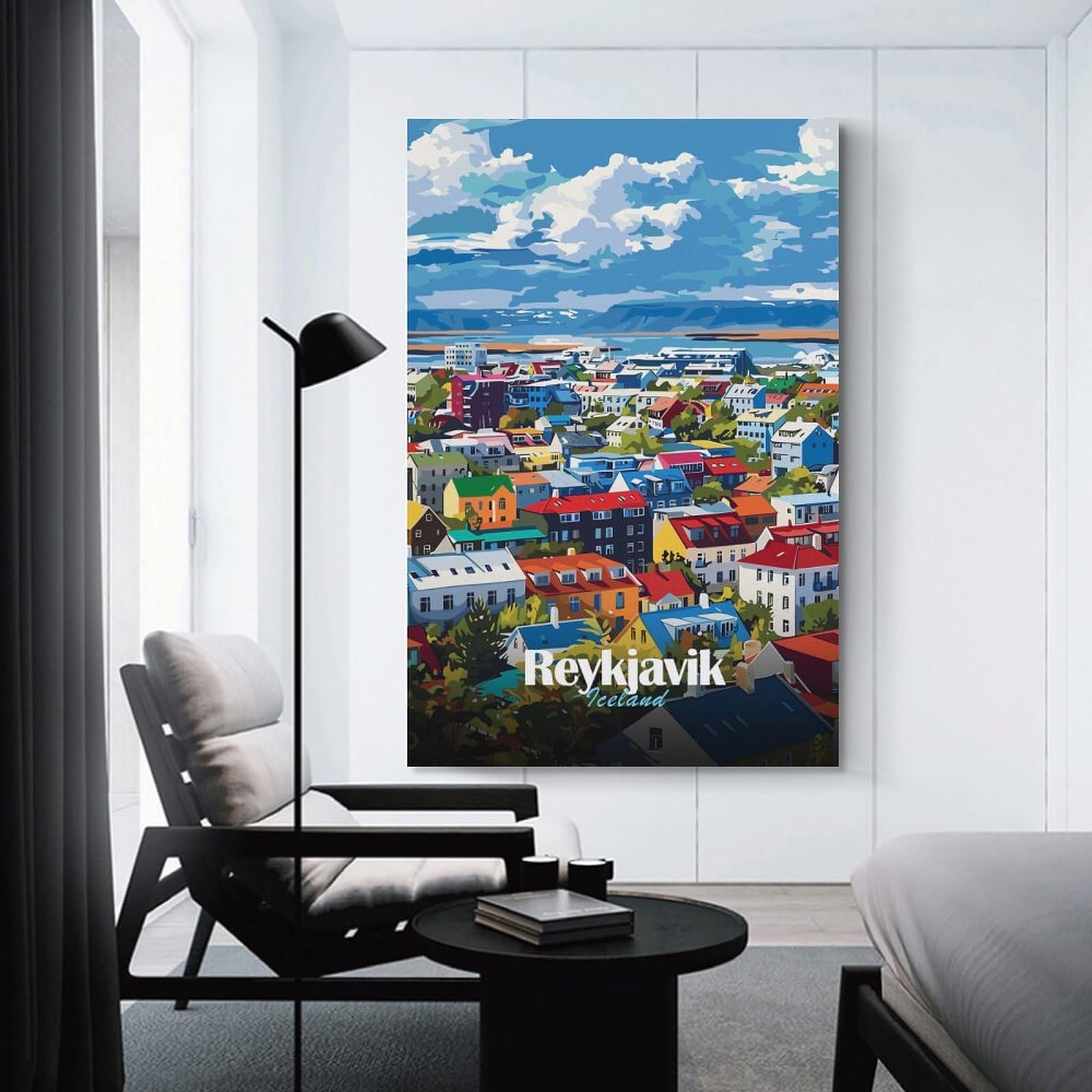 Junmoney Room Decor Wall Art Reykjavik, Iceland Cityscape Art, 12x18inch(30x45cm), for Hallway, Bedroom Or Modern Interiors, Gift Idea for Housewarming And Birthdays