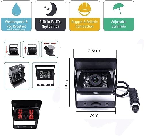 Miniatura 4 de Hikity Cámara de respaldo con kit de monitor, impermeable, 18 IR LED visión nocturna reversa + monitor de visión trasera de 7 pulgadas, sistema de