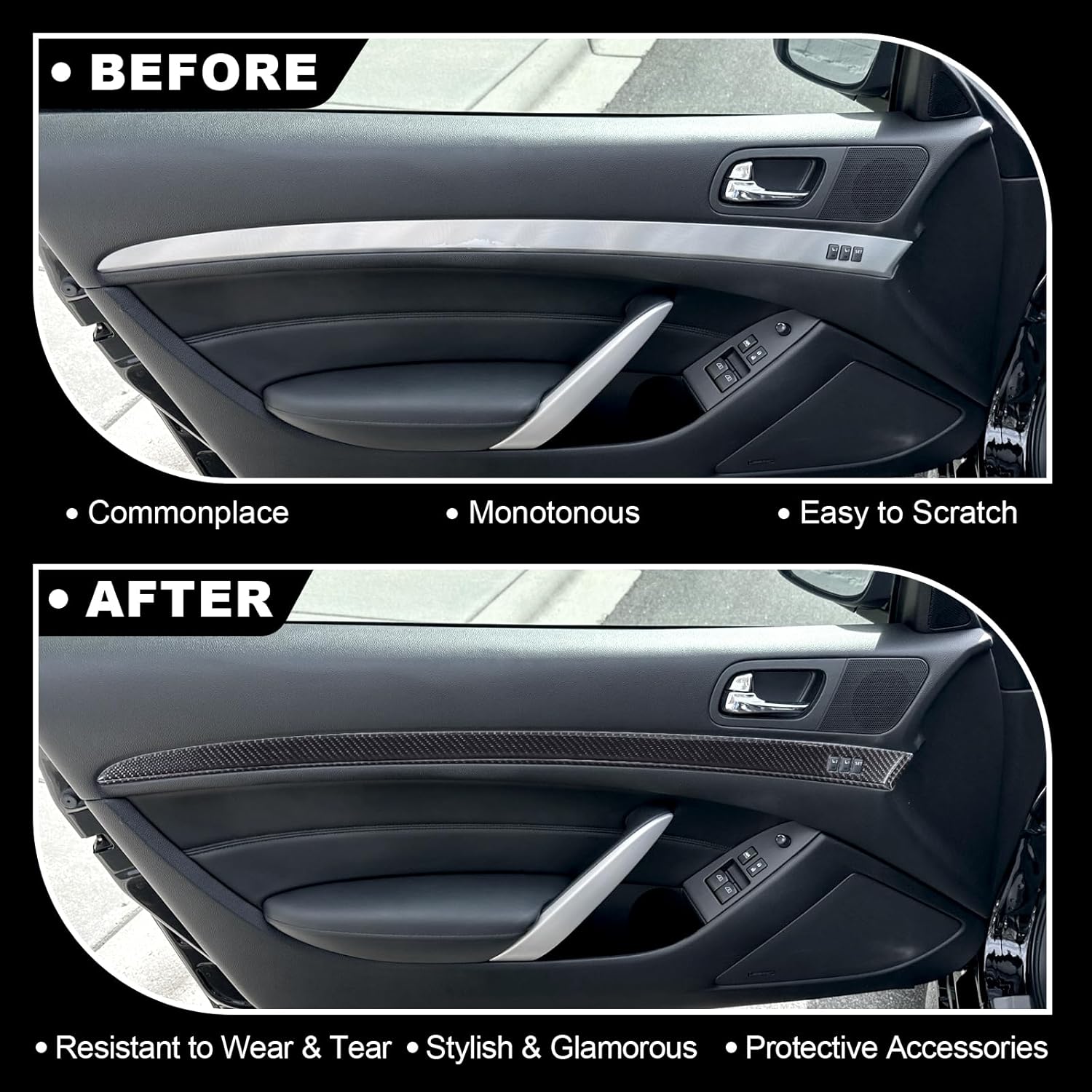 11PCS Real Carbon Fiber Interior Door Panel Trim Compatible with Infiniti G37 2008-2013, Interior Decor Sticker Accessories