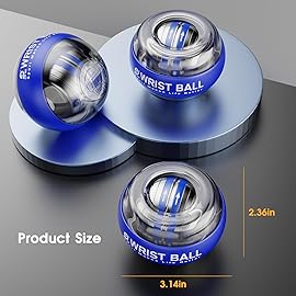 JIN BDWrist Trainer Ball Auto-Start Wrist Strengthener Gyroscopic Forearm Exerciser Gyro Ball for Strengthen Arms, Fingers, Wrist Bones and MusclesBlue Without Light