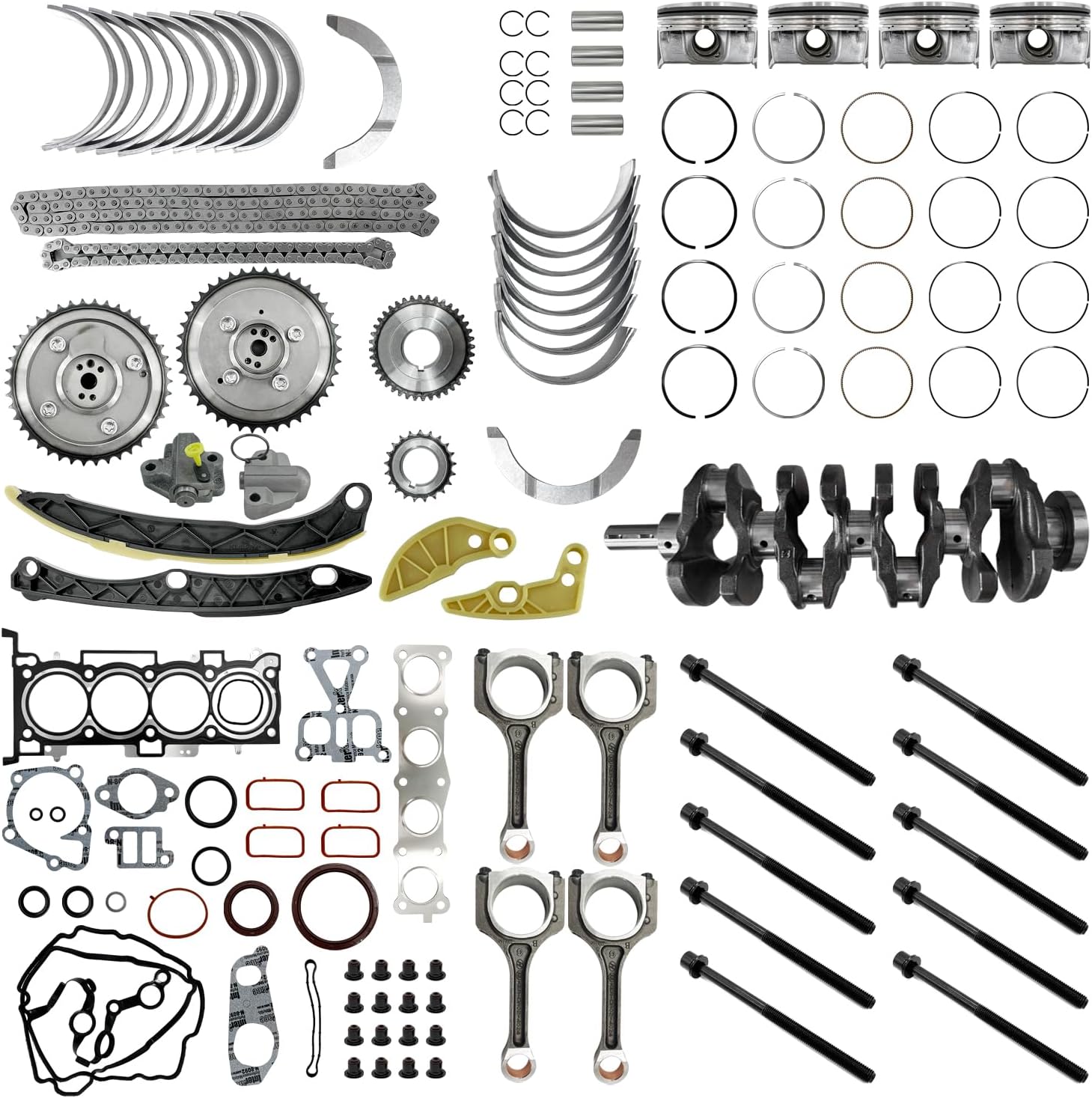 G4KJ 2.4L Engine Rebuild Overhaul Kit Compatible with Kia Sorento Optima Sportage 2011-2020, Fit for Hyundai Tucson Sonata Santa Fe Sport 2011-2019, w/Crankshaft Timing Chain Piston