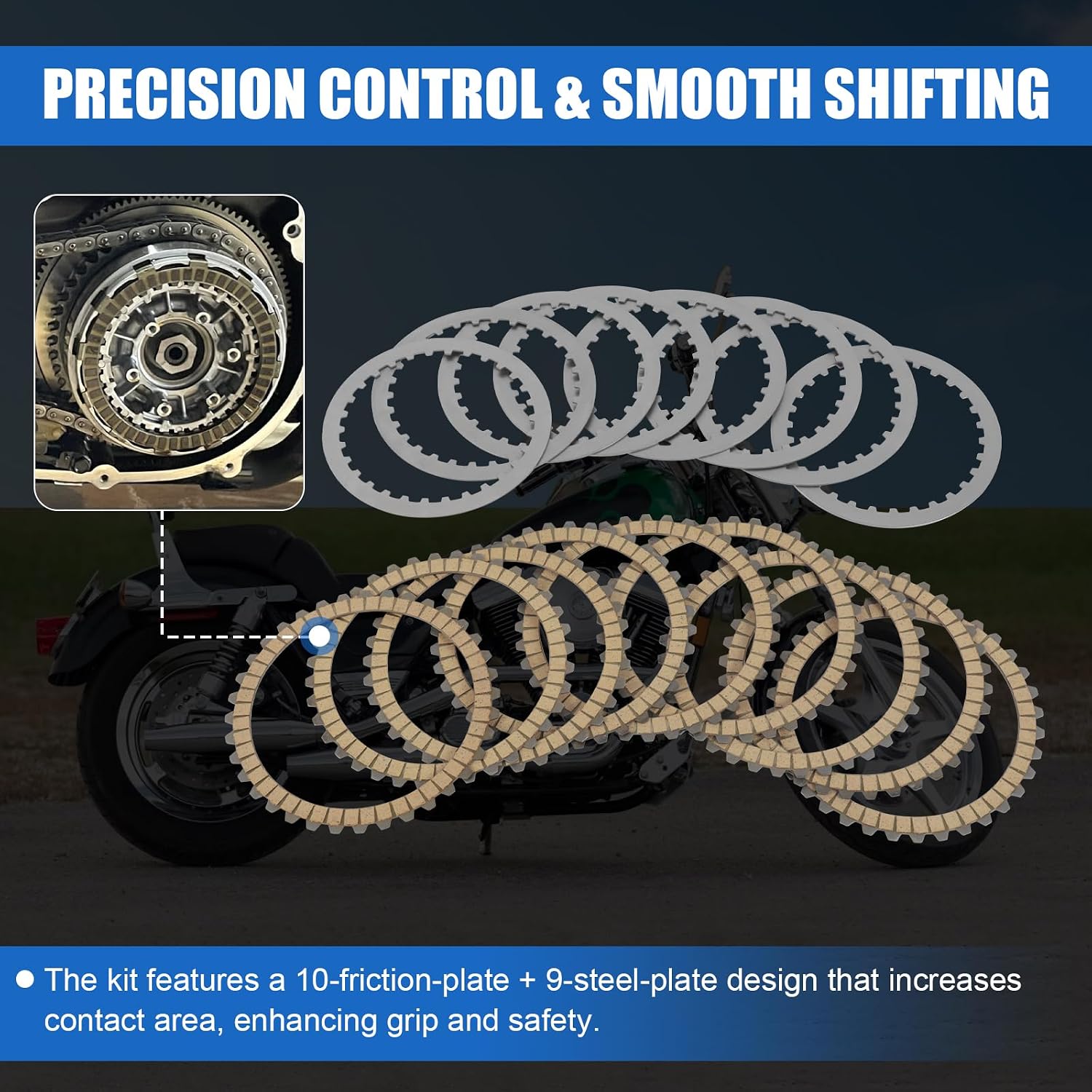 17PCS Extra Plate Steel Clutch Disc Kit Compatible with Harley Touring,Softail,Dyna,FXR Big Twin models 90-97,Sportster XL883 XL1200 models 91-17,Buell 91-02 Replace#307-30-10011