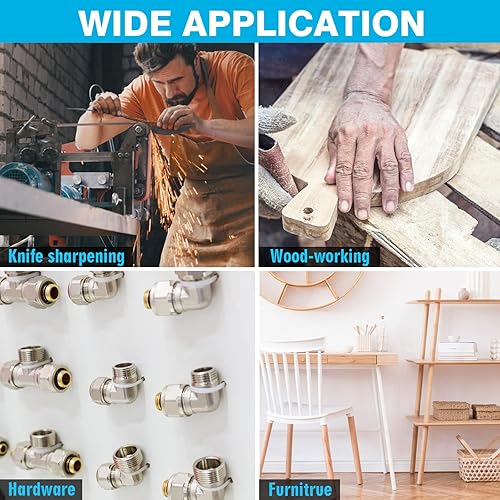 Miniatura 6 de Cinturones de lijado de 1 x 42 para afilar cuchillos, bandas de carburo de silicio 600 800 y 1000 granos finos surtidos, paquete de 12