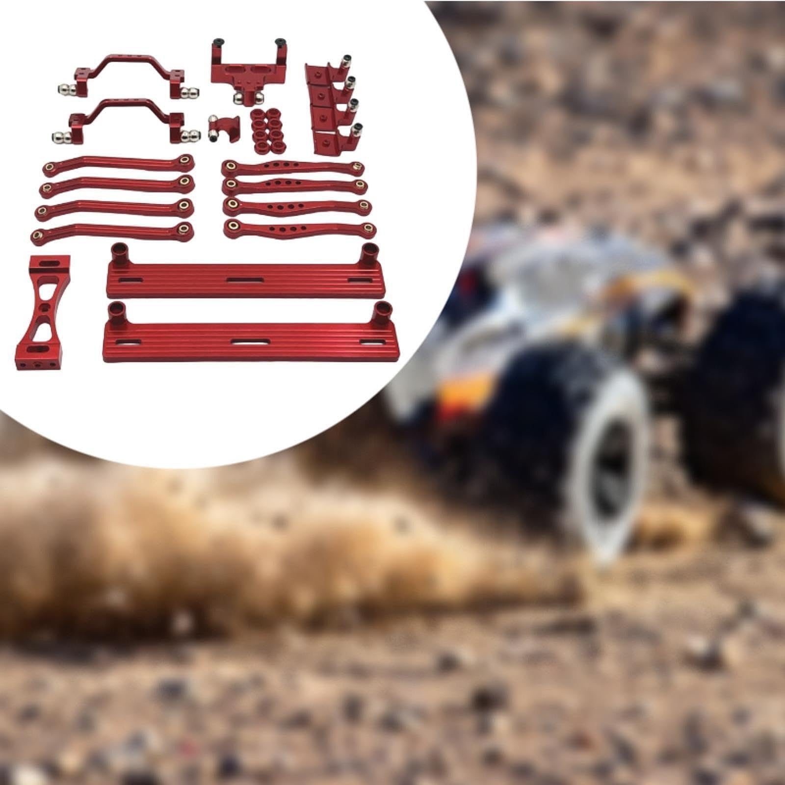 Garende 1/16 RC Upgrade Kit Steering Servo Crossbeam Metal Shock Mount Set for C64 Trucks, red