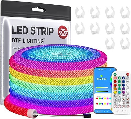 Miniatura 9 de BTF-LIGHTING 9.8 pies WS2811 WS2812B IC RGB 360 Grados Tira LED de Colores Neon Flexible de Silicona de Nylon con Patrón Reticulado IP67 Impermeable