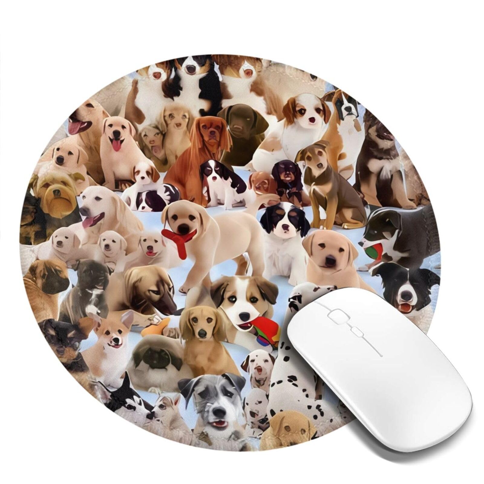 Tappetino Per Mouse Rotondo Con Design Caffè E Cani | Morbido E Antiscivolo Con Base In Gomma Per Ufficio E Gaming (22x22 Cm) - 6