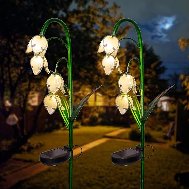 MUMTOP Solar Lights Outdoor - Solar Powered Lights, 2 Pack Solar Lily Flower Light, Waterproof Pathway Lights for Yard Patio Gazebo Wedding Decorations