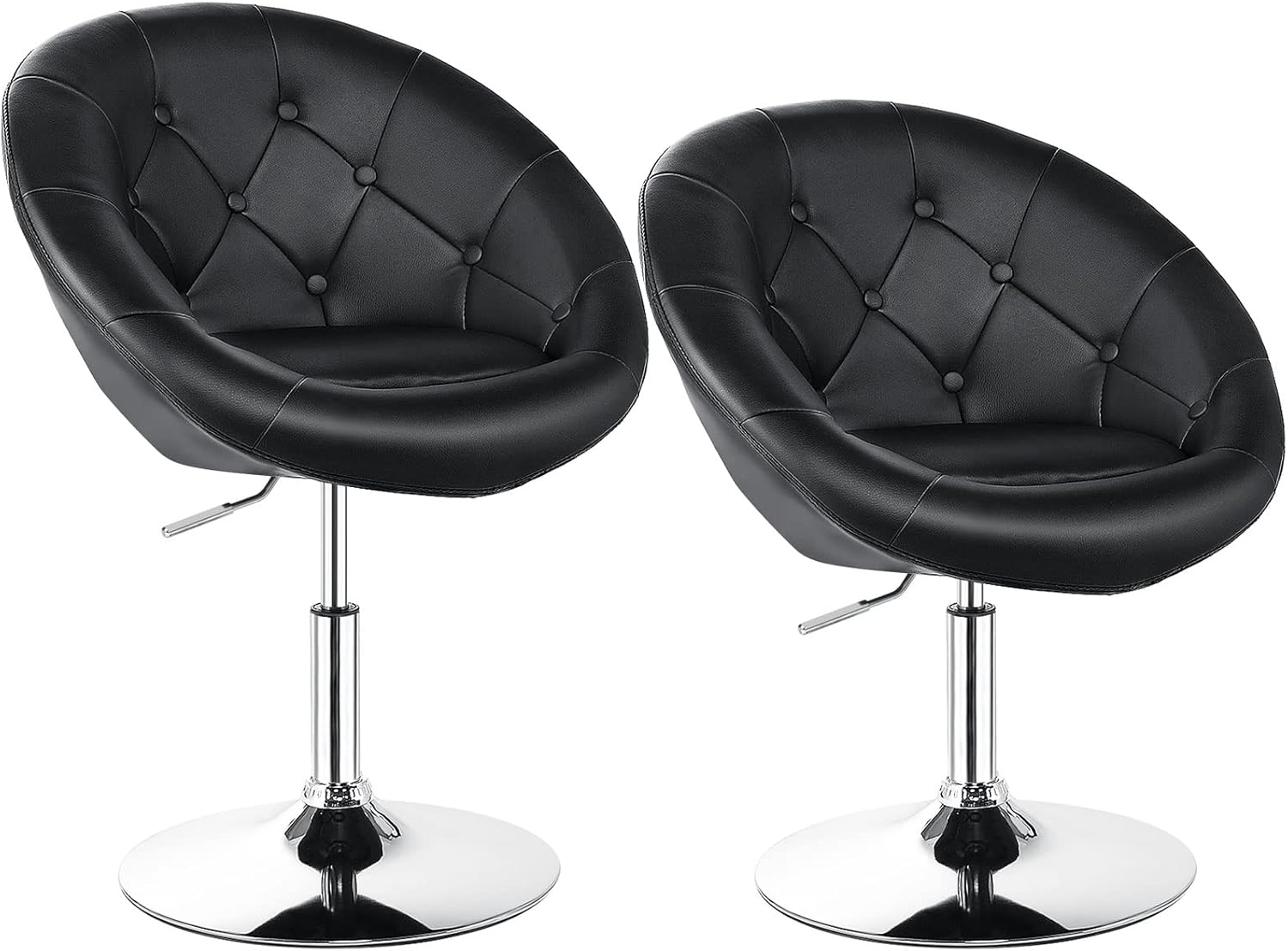 Giantex Set of 2 Swivel Round Vanity Chairs, Height Adjustable 16-21.5" Tilt Makeup Stool with Backrest, 360° Spin, 330lbs Capacity, Black