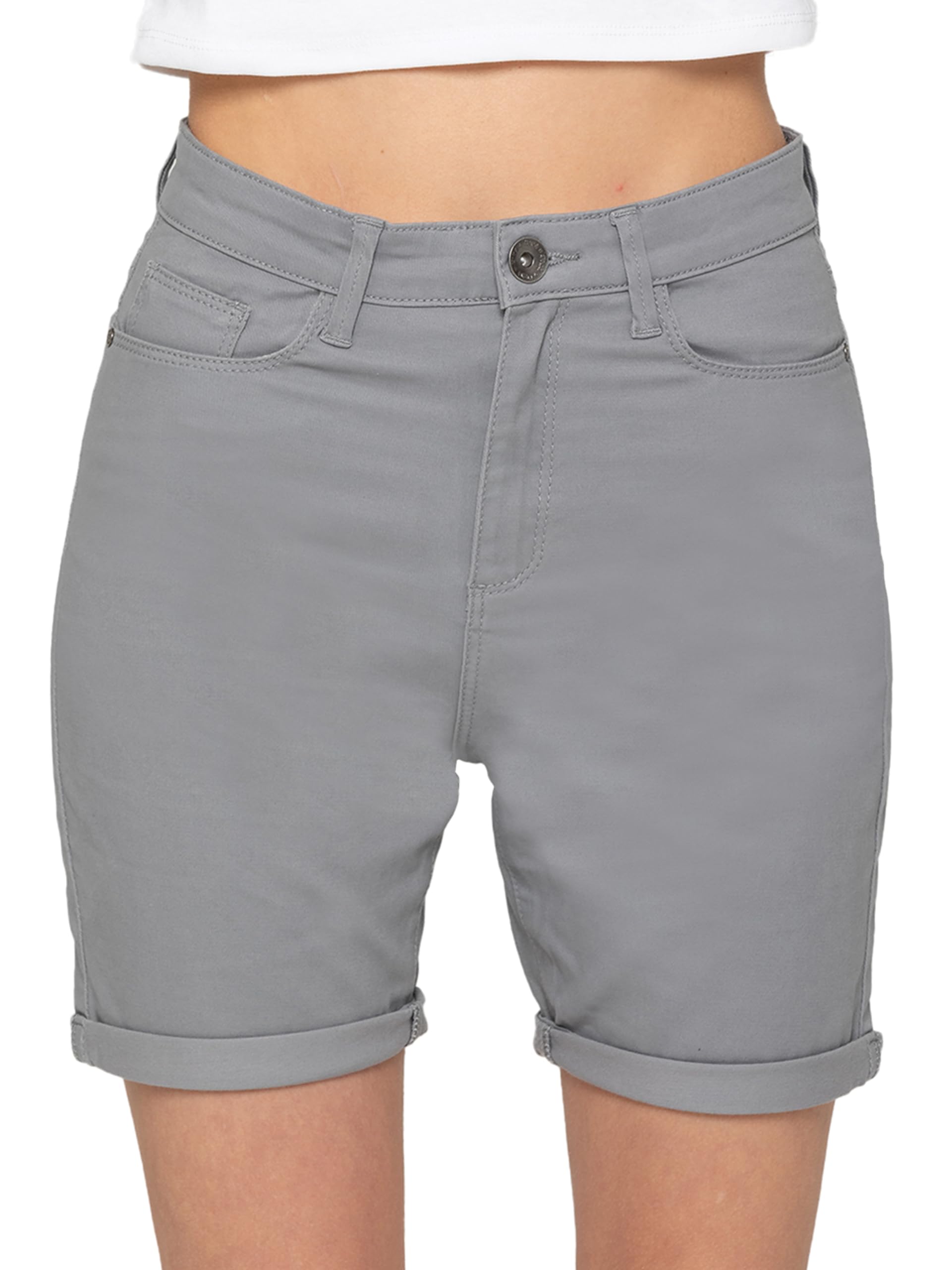 989Zé Enzo Women's Light Grey Stretch Shorts Chino Casual Turned Up Hem Slim Fit Above Knee Cropped Pants Ezls630 Shorts 14