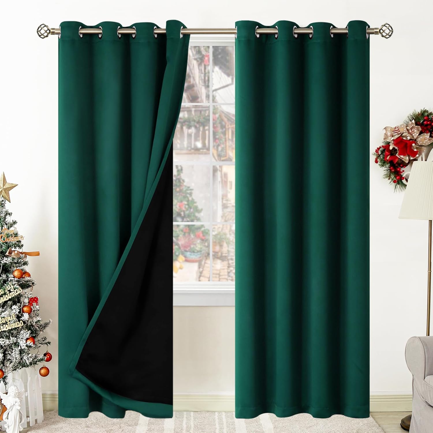 BGment Thermal Insulated 100% Blackout Curtains for Bedroom with Black Liner, Double Layer Full Room Darkening Noise Reducing Grommet Curtain (52 x 84 Inch, Emerald, 2 Panels)