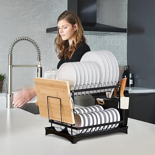 Miniatura 6 de Escurridor de platos con juego de escurridor, escurridor plegable para el hogar con tabla de drenaje y soporte para cubiertos para encimera de