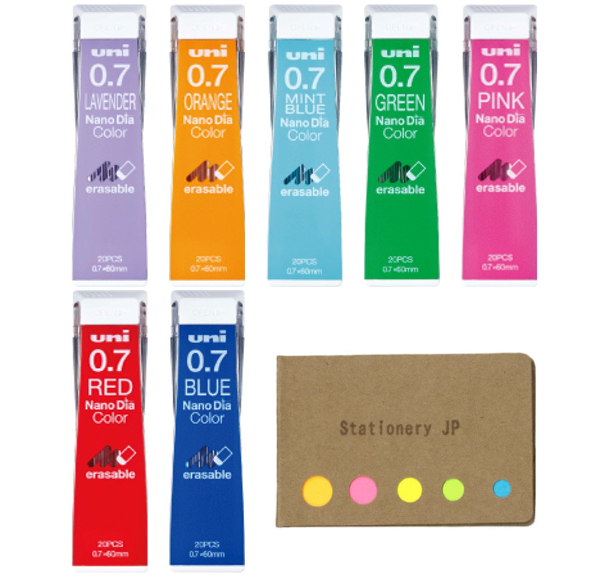 Uni NanoDia Color Mechanical Pencil Leads, 0.7mm, 7 Colors, 7pack