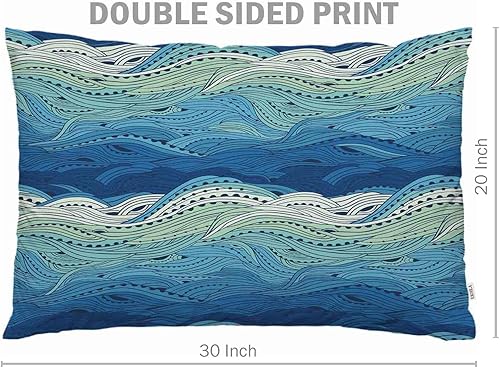 Miniatura 7 de EKOBLA Funda de almohada abstracta con ondas azules dibujadas a mano con patrón de mar a rayas oceánicas, arte brillante, decoración moderna, funda