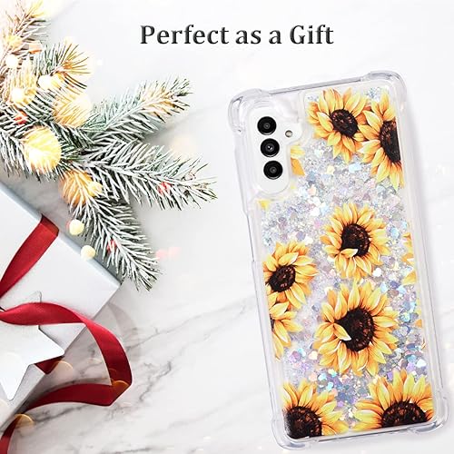 Miniatura 6 de FLOCUTE Funda para Galaxy A13, Galaxy A13 con purpurina floral, transparente, brillante, líquido, suave, cojín de TPU suave, a la moda, para mujer,