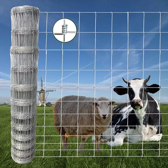 Farm Fence, 6ft x 100ft Galvanized Wire Fencing, Heavy Zinc Coating Cattle Fence Used to Hog Goat Fencing for Yard and Garden