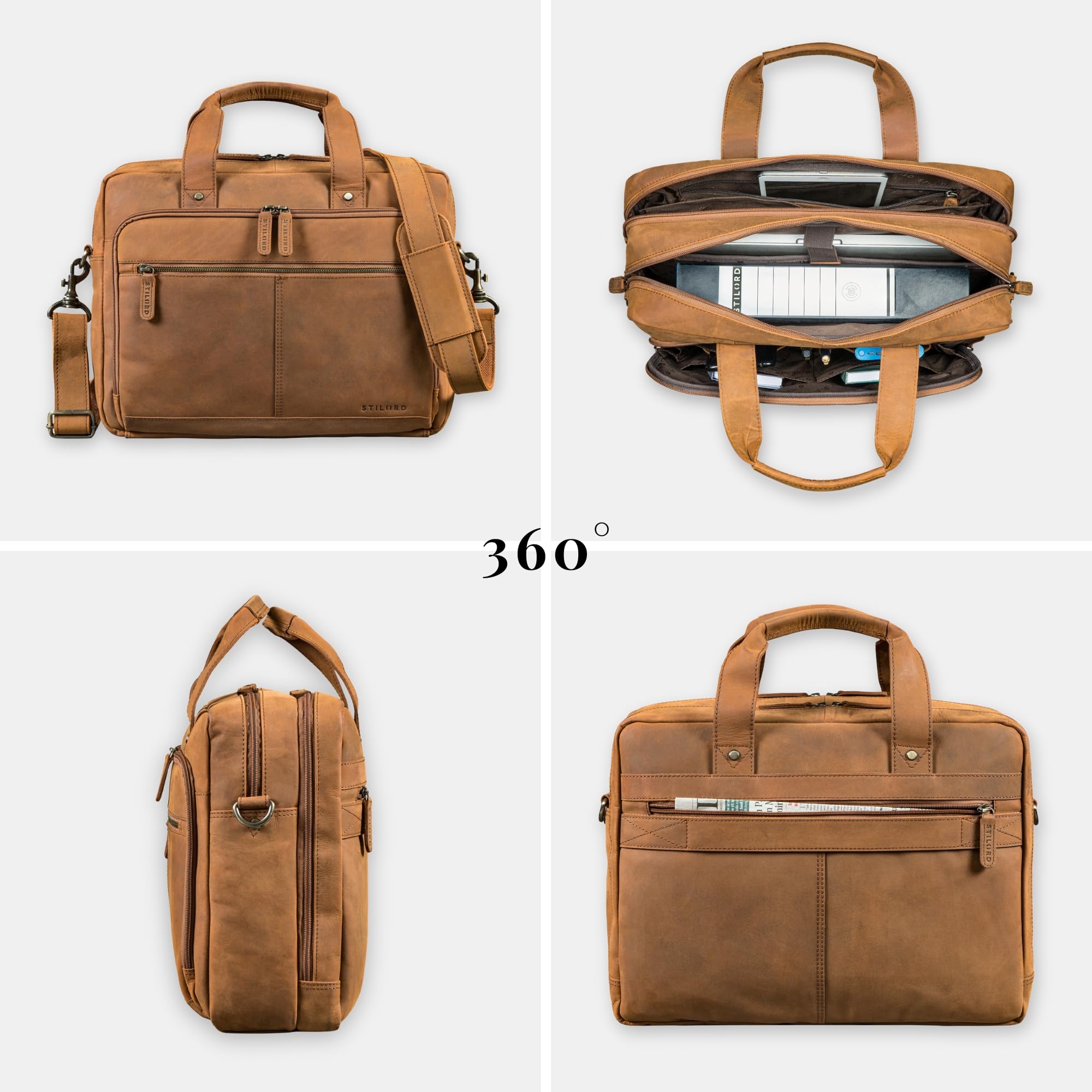 STILORD "Ronan Serviette Cuir Homme Grande Sacoche Ordinateur 16 Pouces Travail Besace Business - Cartable Enseignant A4 Porte Document avec Bandoulière Amovible Couleur:noir