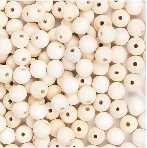 LORJE 100 cuentas de madera natural sin terminar redondas sueltas de madera para manualidades, pulsera, bolas redondas naturales grandes de madera