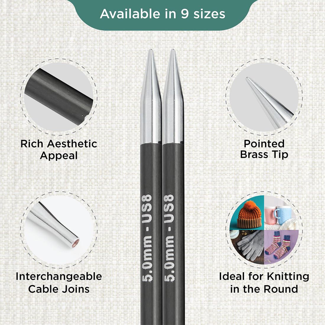 KnitPro Karbonz Interchangeable Circular Needles 4" (10cm), Black, 5.00 mm - Image 3
