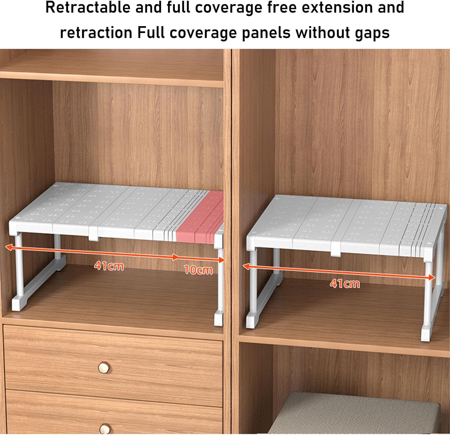 Expandable Closet Shelf, Adjustable Storage Rack for Closet and Cabinet, Telescopic Carbon Steel Organizer with 55kg Load Capacity, Fits Width 48cm Height 32cm (Length 47-68cm / 18.5-26.8in)