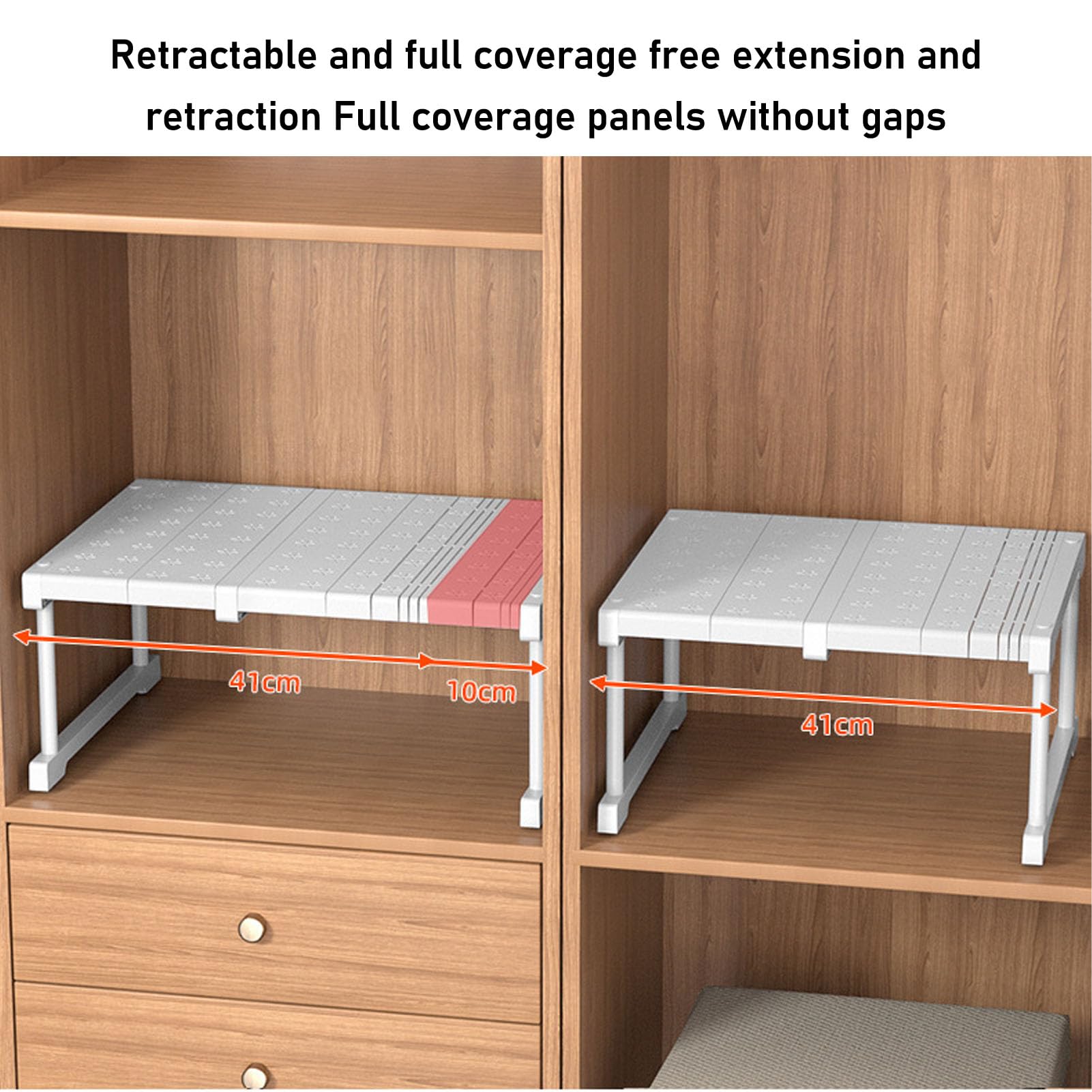 Scaffale portaoggetti espandibile per armadio |Larghezza regolabile di 48 cm per armadi/lavelli |Forte capacità di carico di 55 kg |No - Assemblaggio attrezzature per (Length 27-38cm / 10.6-15in)