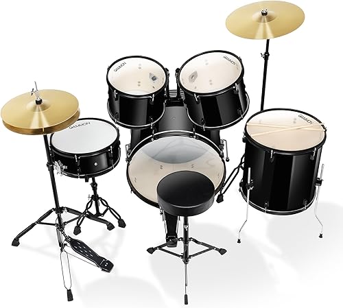 Miniatura 5 de Set de batería color negro juego de 5 piezas de tamaño completo con soporte de platillos y palillos de taburete Negro