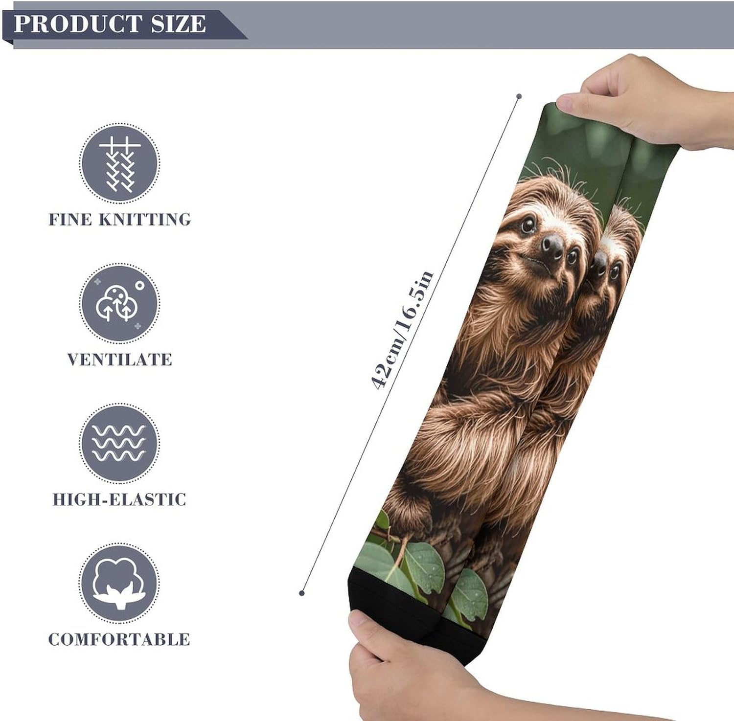 Knee High Socks Brown Sloth Long Tube Boot Seamless Toe