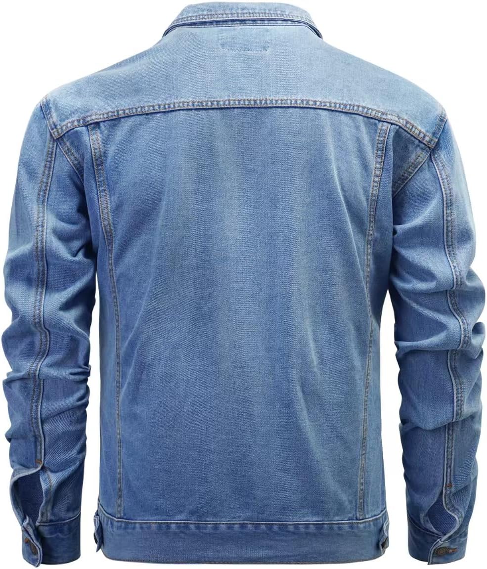 Men's Casual Denim Jacket Slim Fit Fashion Classic Jean Coats - Image 3