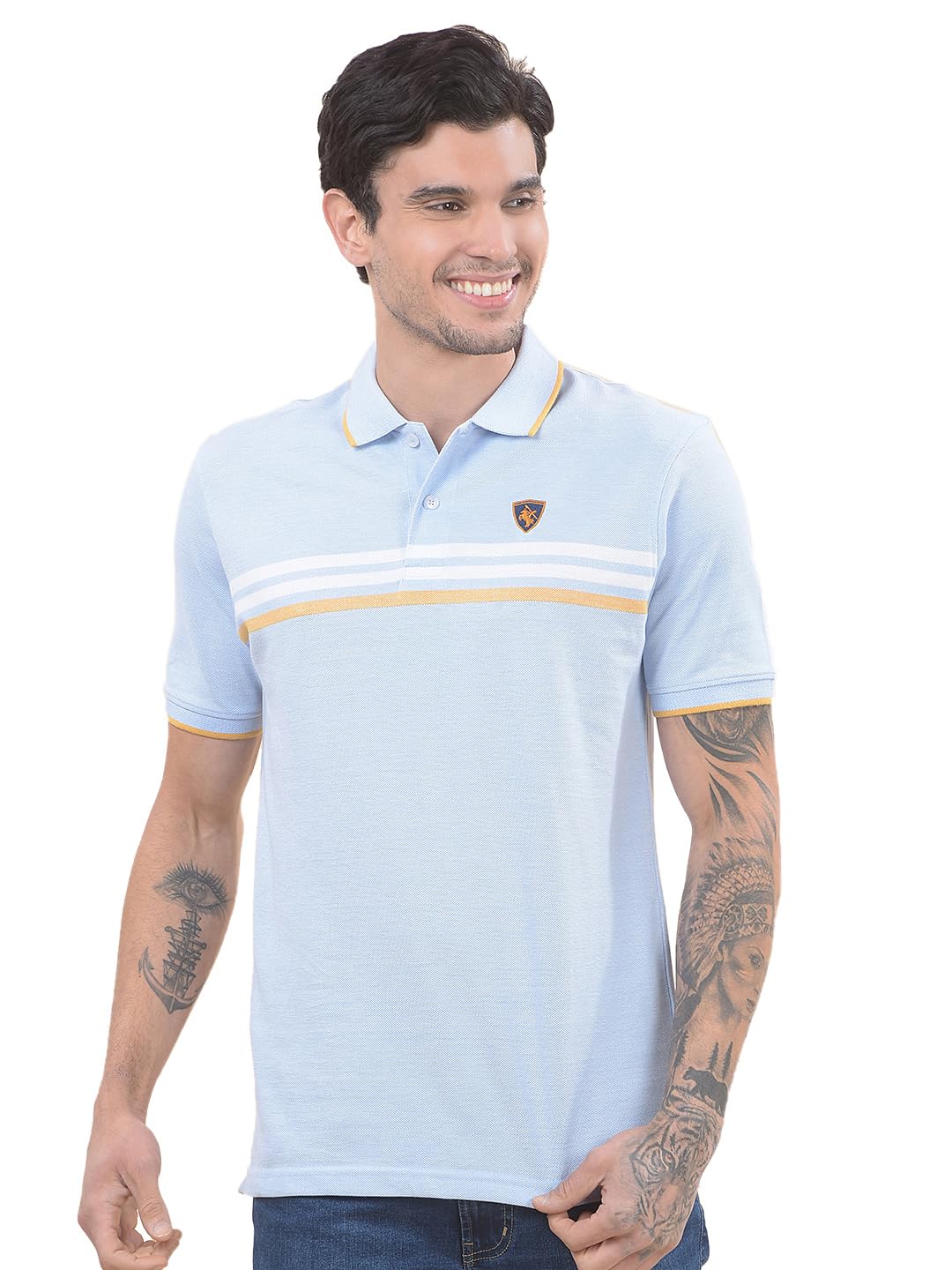 Men's Striped Poly Cotton T Shirt | Polo Neck | Half Sleeve | Plain-Regular Fit-image-27