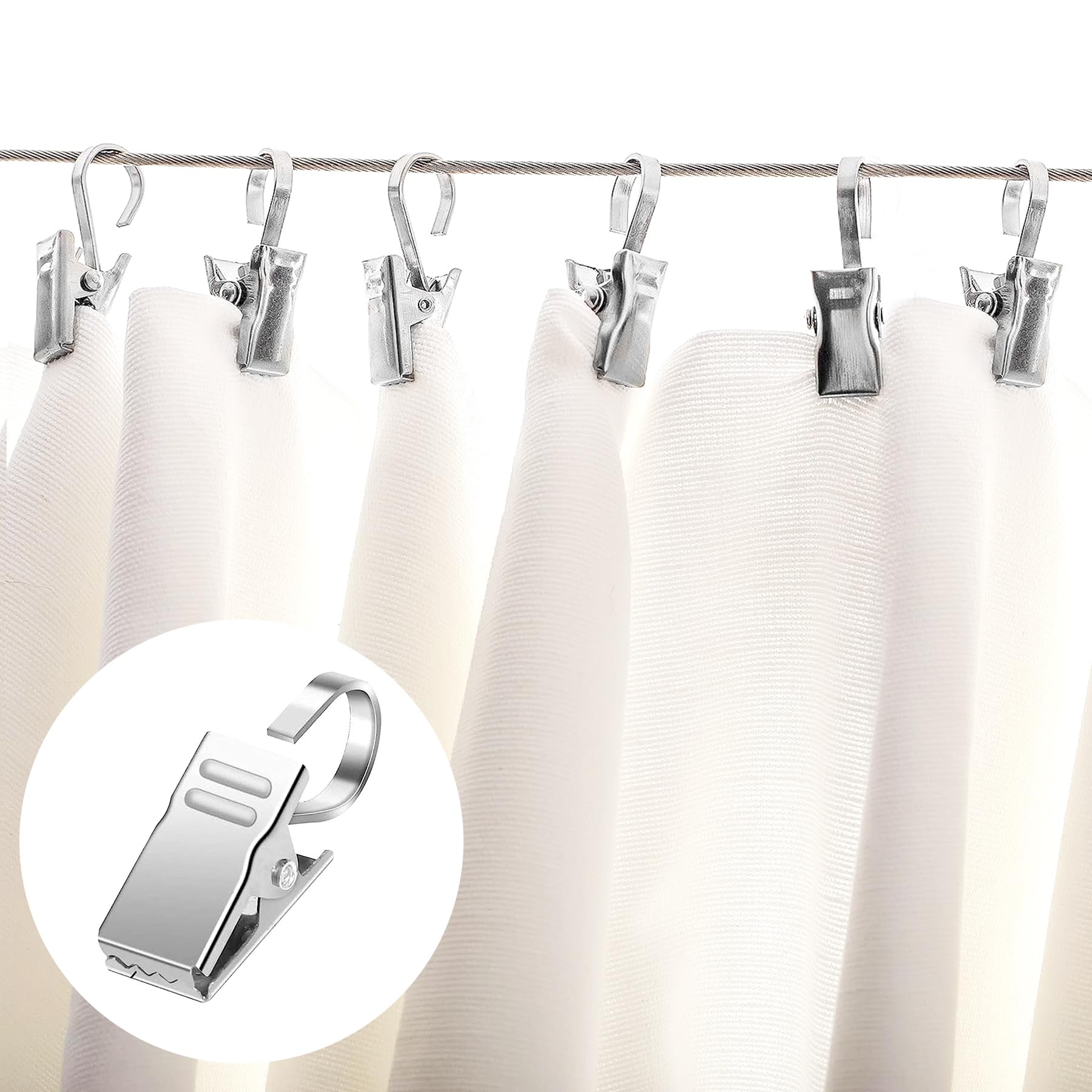 20 Clip Per Tende In Acciaio Inox Con Anelli - Ganci A S Per Asta, Bianche, Dimensioni 4x4 Cm, Per Casa E Bagno - 2
