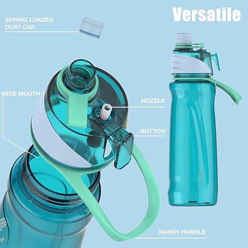 Miniatura 4 de FEIJIAN Botella de agua Mist & Sip, 22 onzas, sin BPA, a prueba de fugas y ligera, ideal para fitness y al aire libre, color azul