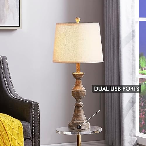 Miniatura 4 de Juego de 2 lámparas de mesa vintage de granja de 28.7 pulgadas con puertos de carga USB Daul QC3.0, lámpara táctil regulable de 3 vías para mesa
