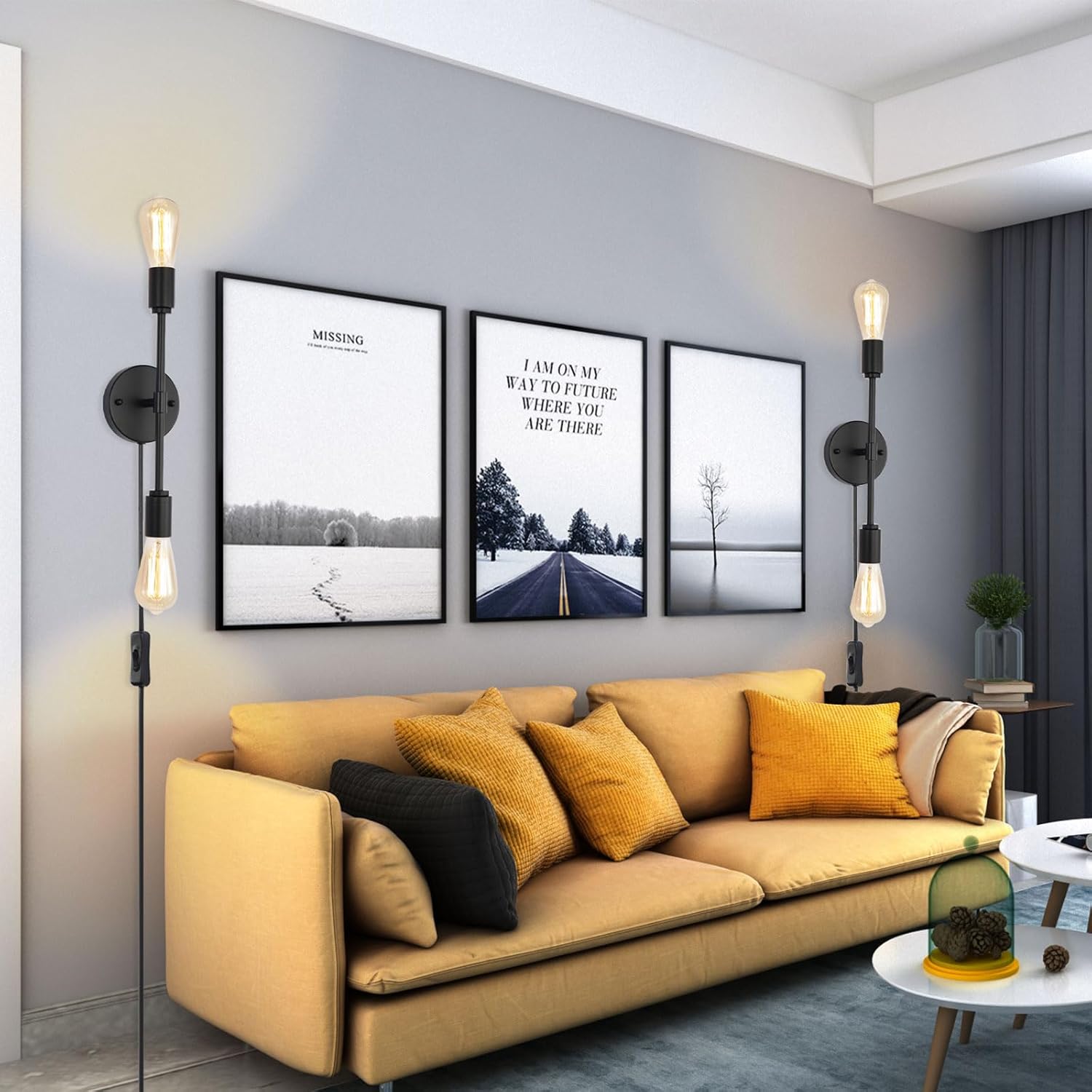 2-Light Black Bathroom Vanity Light Fixtures，Modern Industrial Wall Light Fixtures with On/Off Switch Cord, Plug in Wall Sconce Set of Two for Living Room Bathroom Farmhouse Dining Room