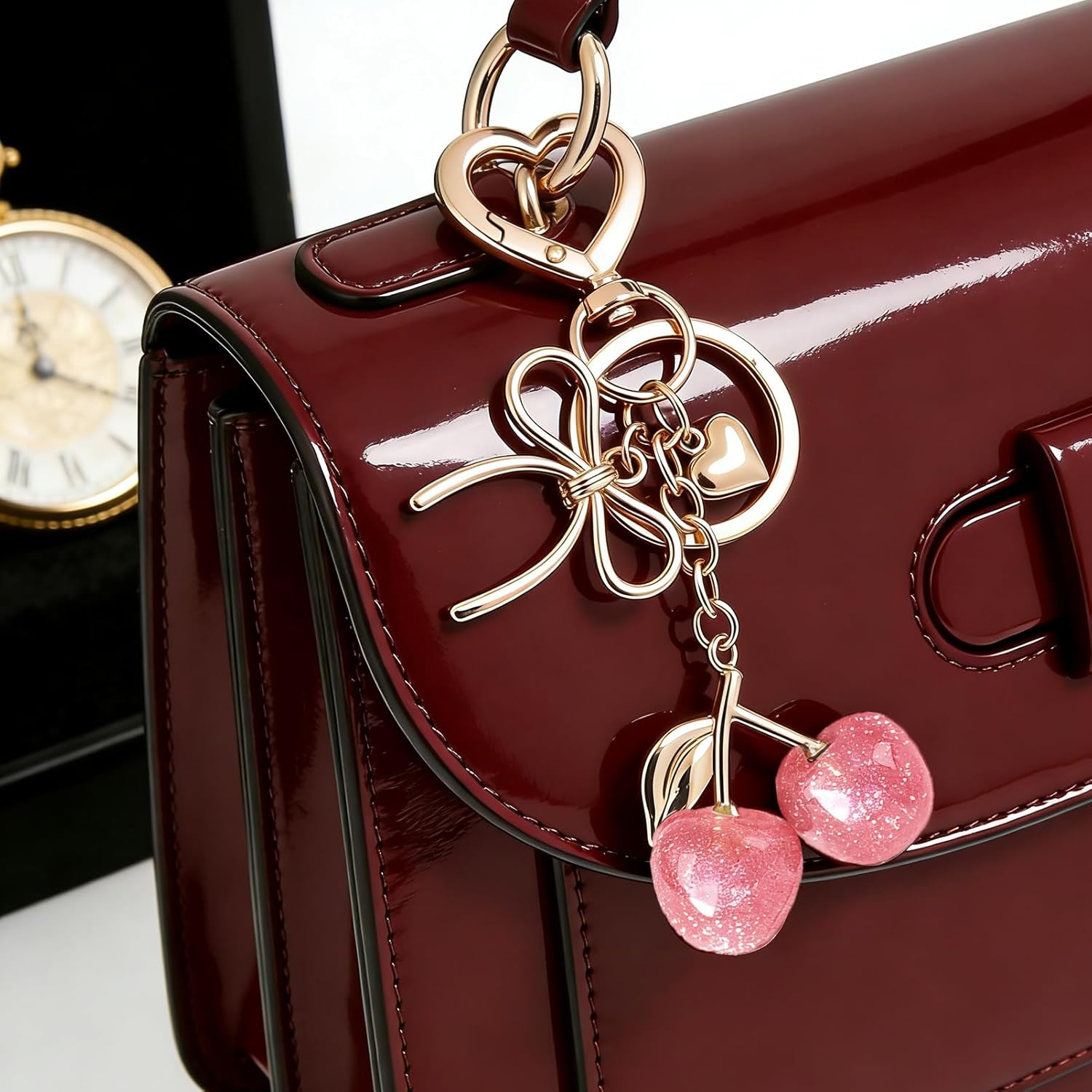 Snycler Cute Strawberry Cherry Keychain Bag Charms Heart Flower Daisy Key chains Accessories Decor for Women Purse Gift - Image 5